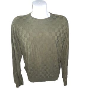 IZOD Men’s Crew Neck Olive Green Check Knit Sweater Size L